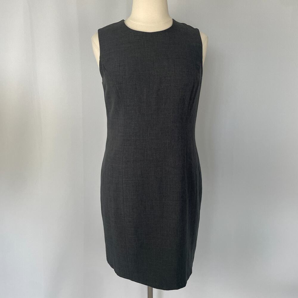 Office Pencil Dress Size 16 Charcoal Gray Sleeveless Minimal Career Academia Vtg